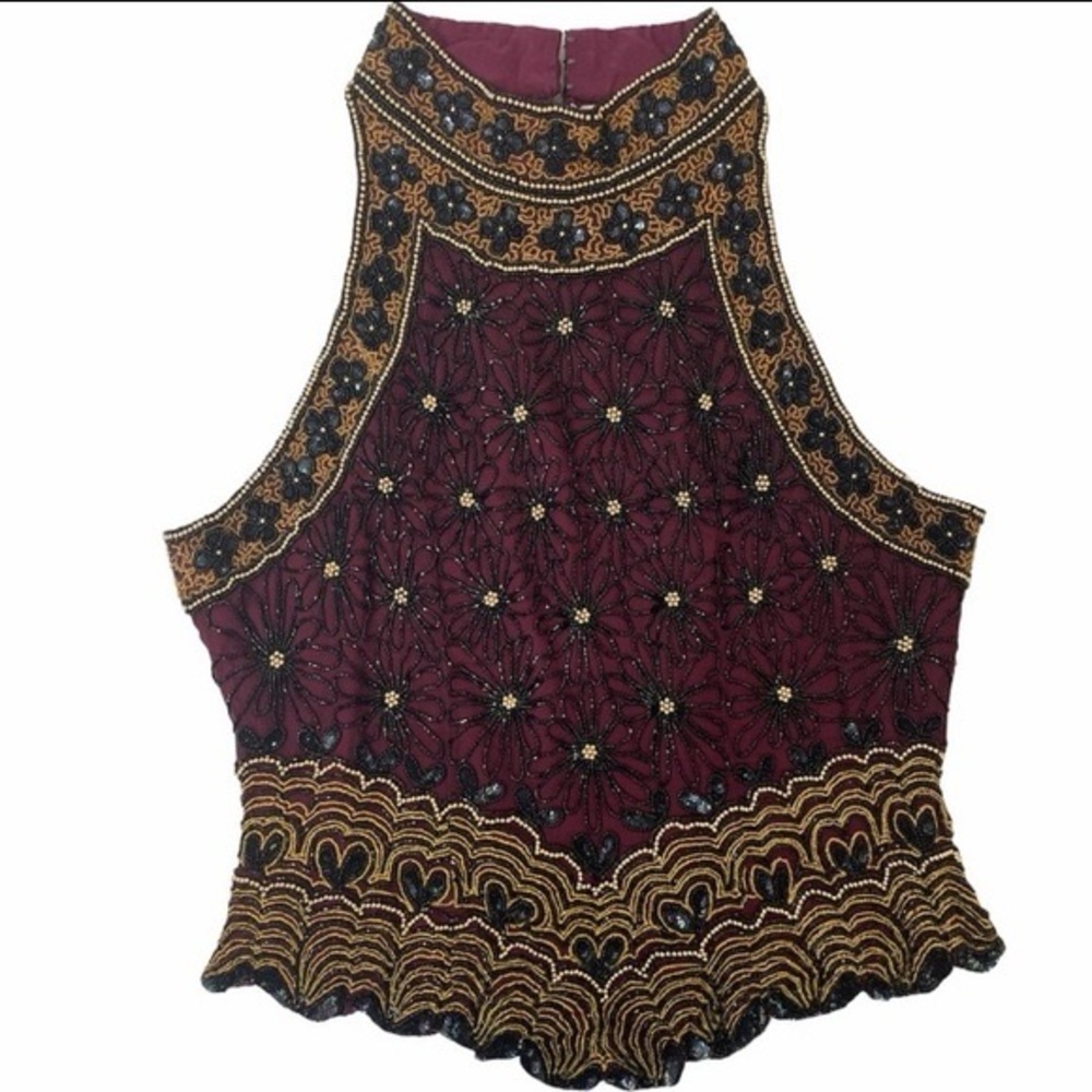Vintage Papell Boutique Evening Beaded Embellished Silk Top
